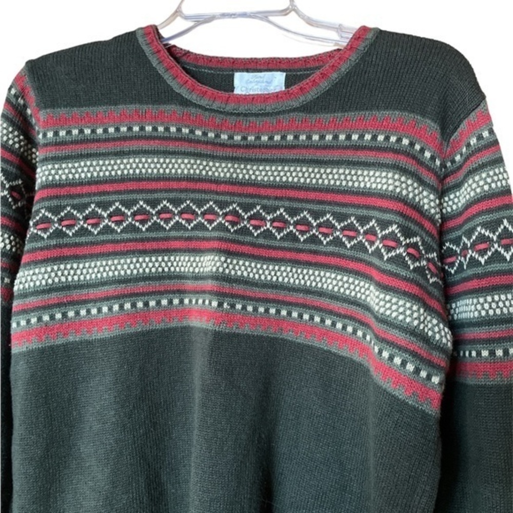 Christopher & Banks Women’s Hand Embroidered Y2K‎ Fair Isle Sweater Green Small